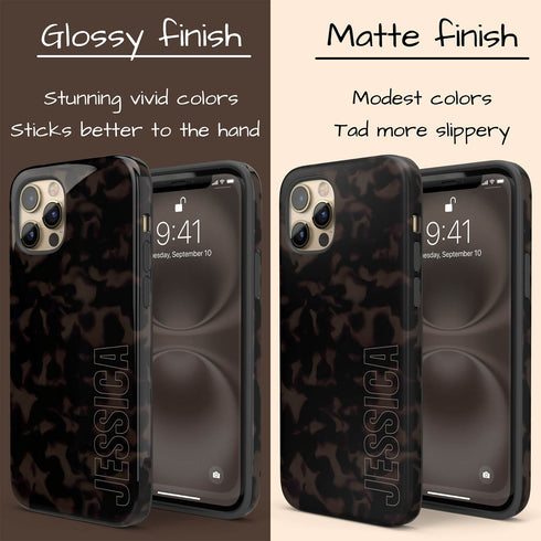 Custom Name Dark Tortoiseshell iPhone Case - Vertical